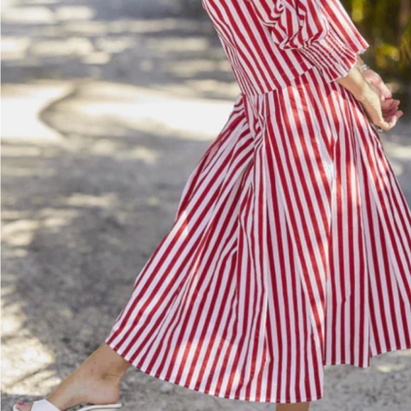 Elegant Striped Red and White Midi Skirt - Picture 1 of 8